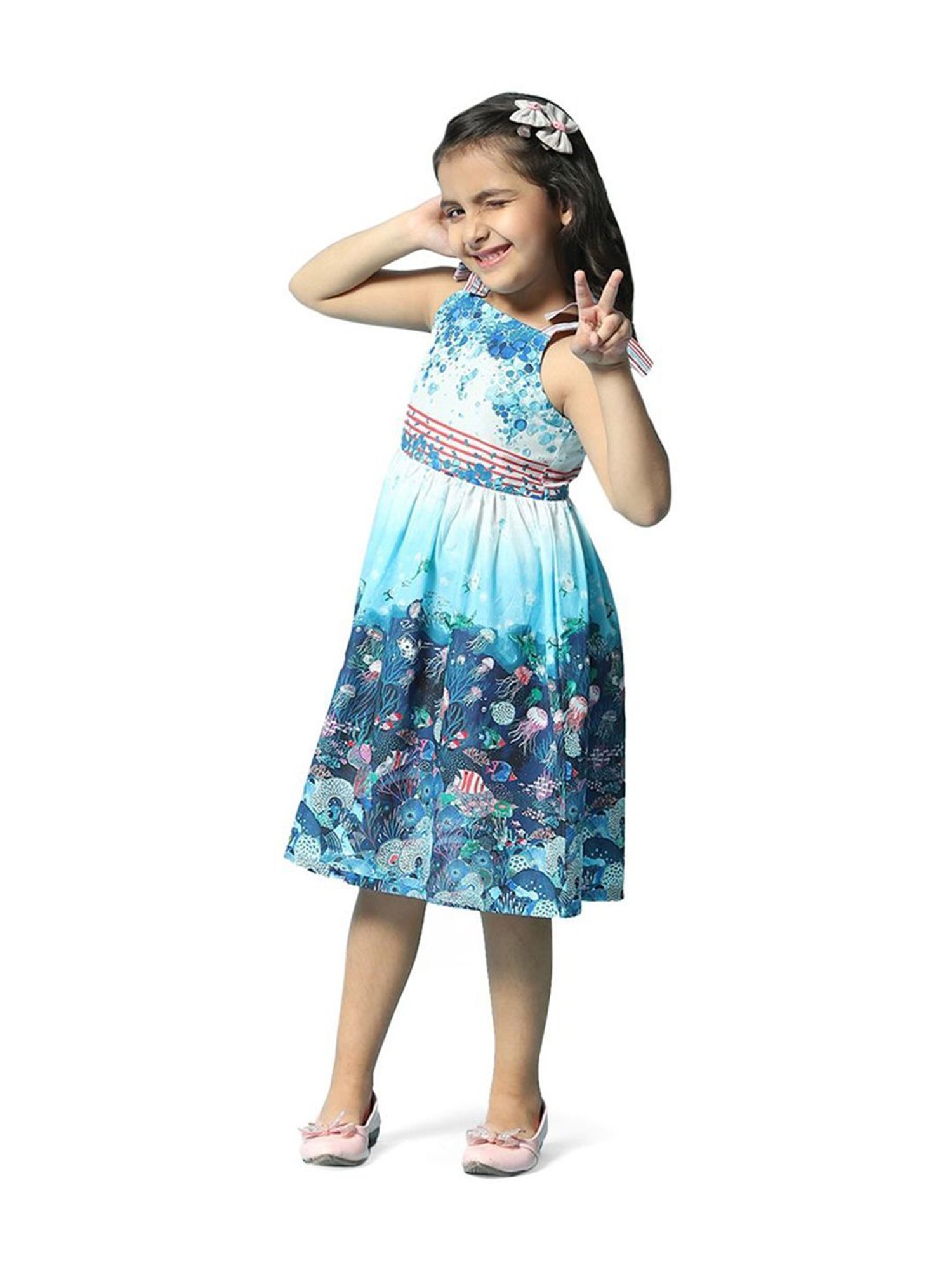Biba Girls Blue Cotton Printed Dress