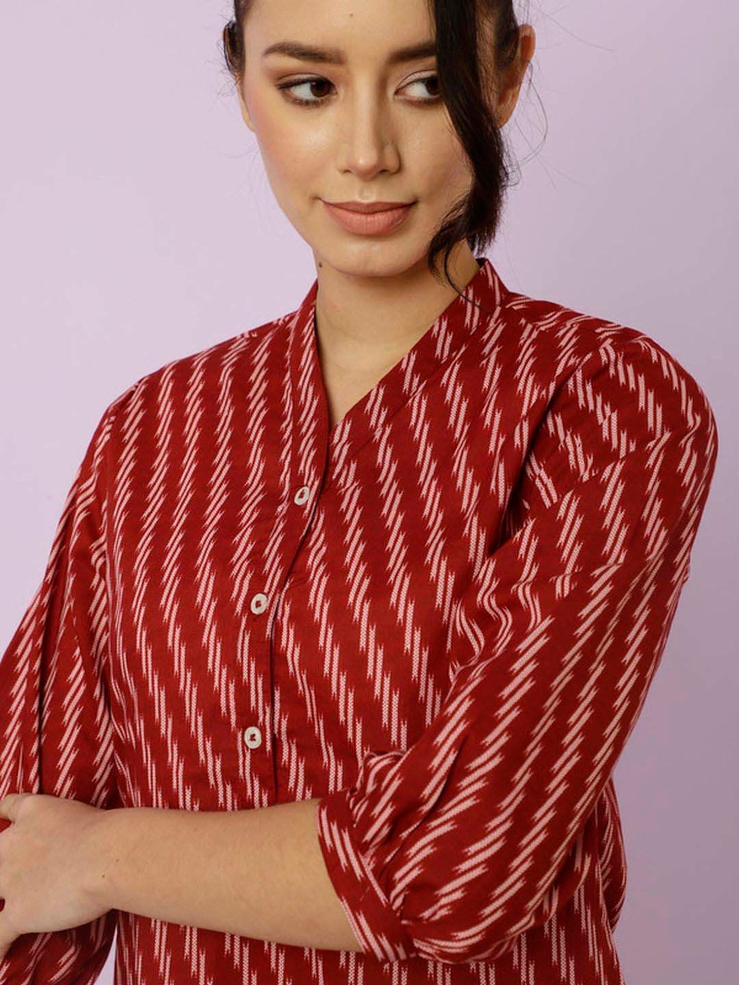 Jaipur Kurti Maroon Cotton Printed Tunic Palazzos Set