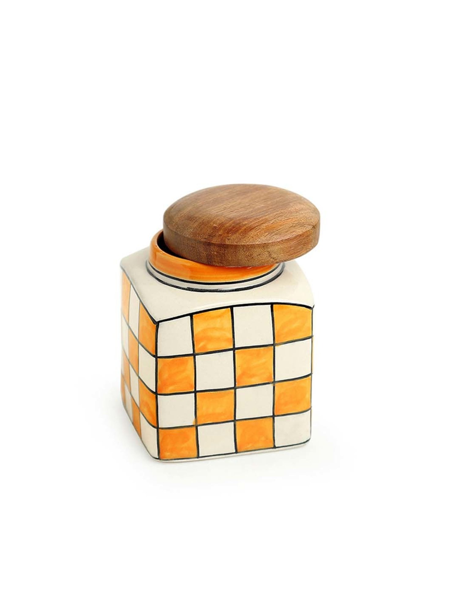 ExclusiveLane 'Shatranj Check' Hand-painted Jars & Containers (Airtight, Set of 2, 480 ML, 4.3 Inch)