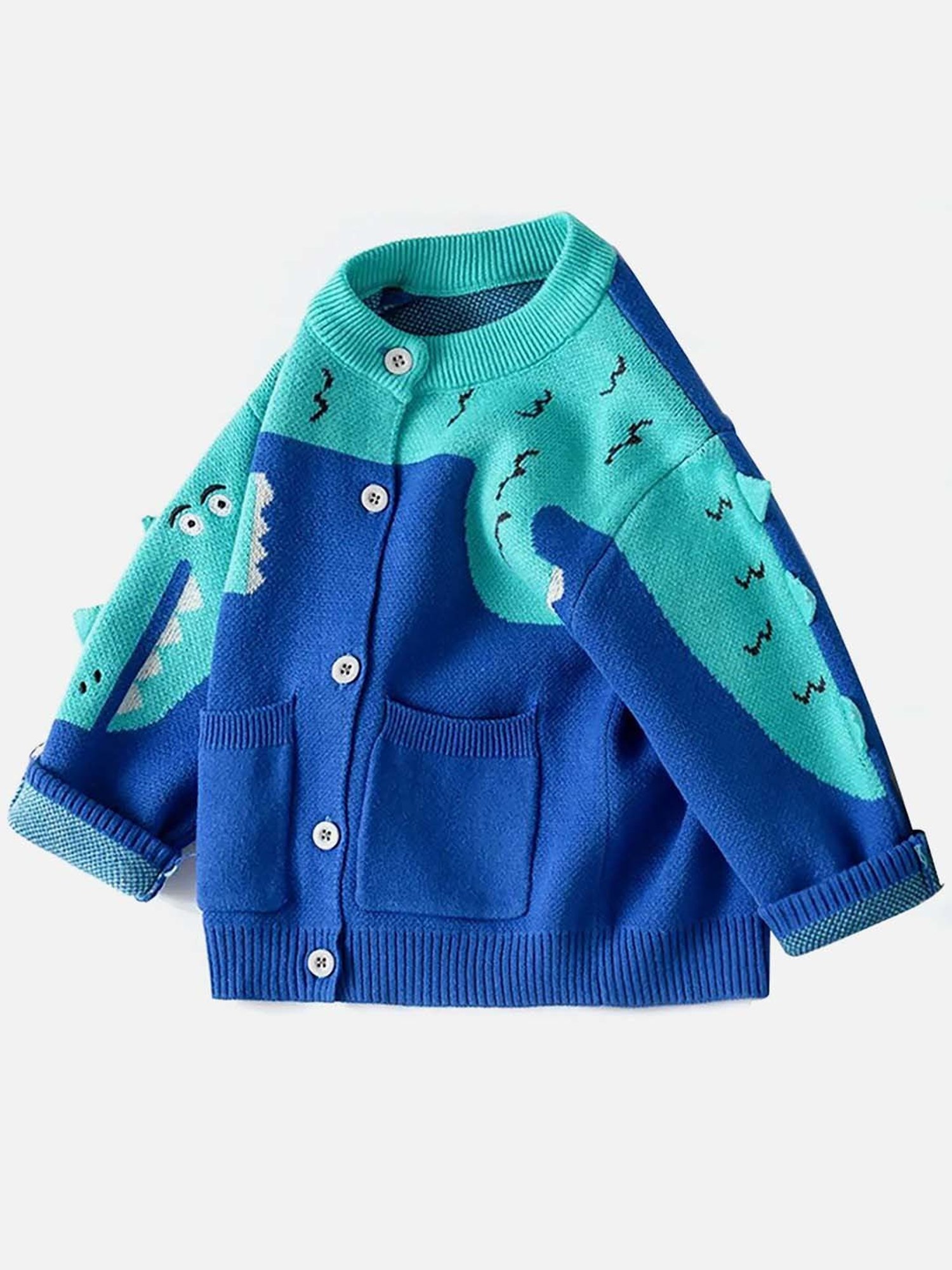 Little Surprise Box Kids Blue Printed Full Sleeves Cardigan