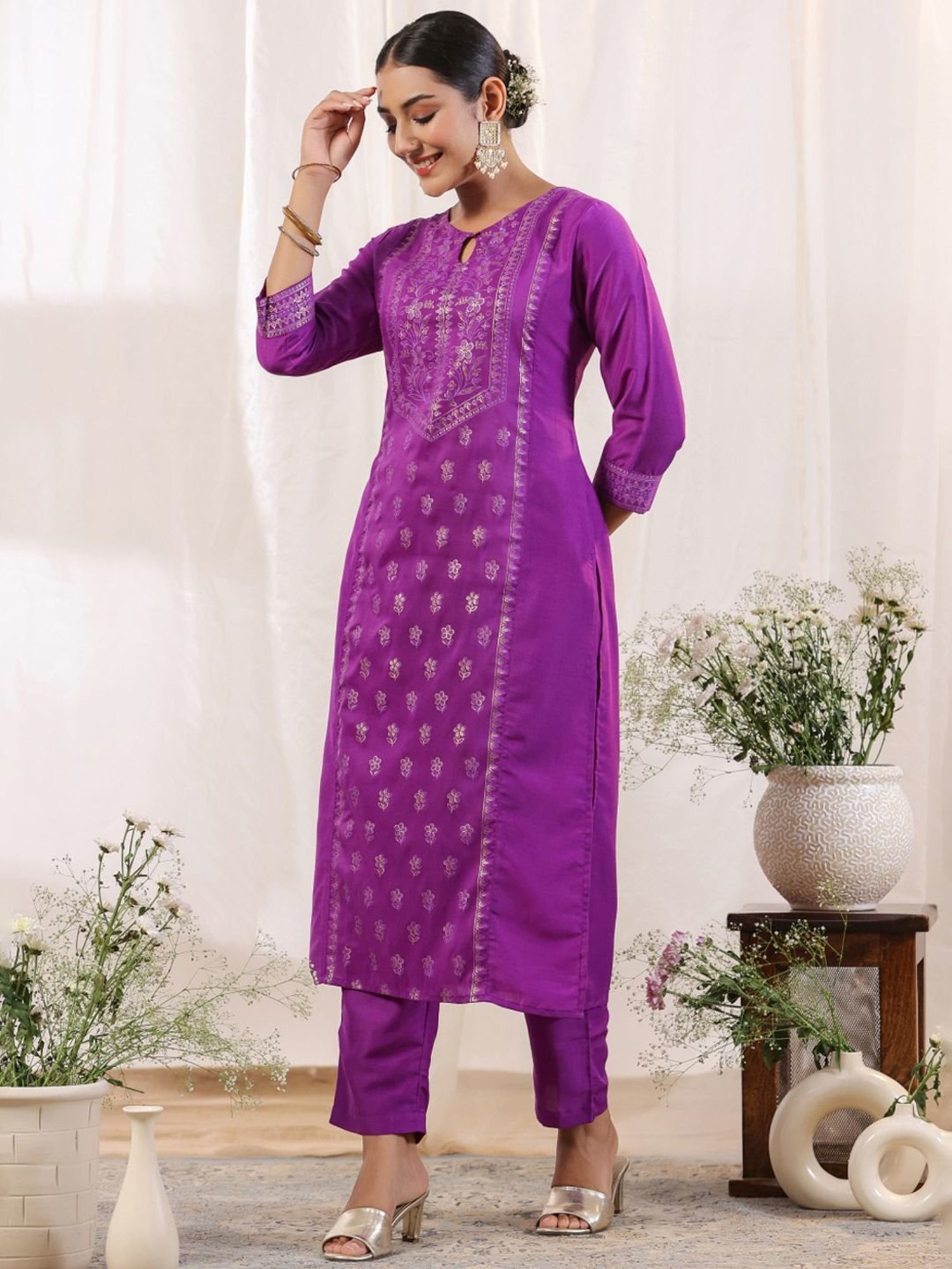 URBAN MYSTIC Black Rayon Embroidered Kurta & Sharara Set