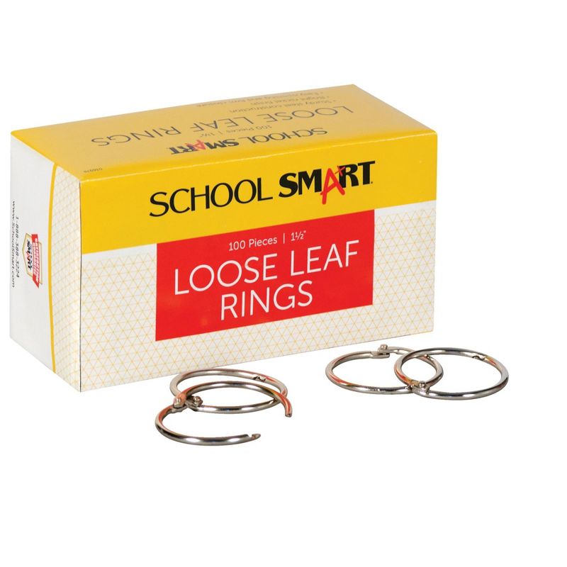 School Smart Loose Leaf Rings, 1-1/2 Inches, Nickel Plated Steel, pk of 100