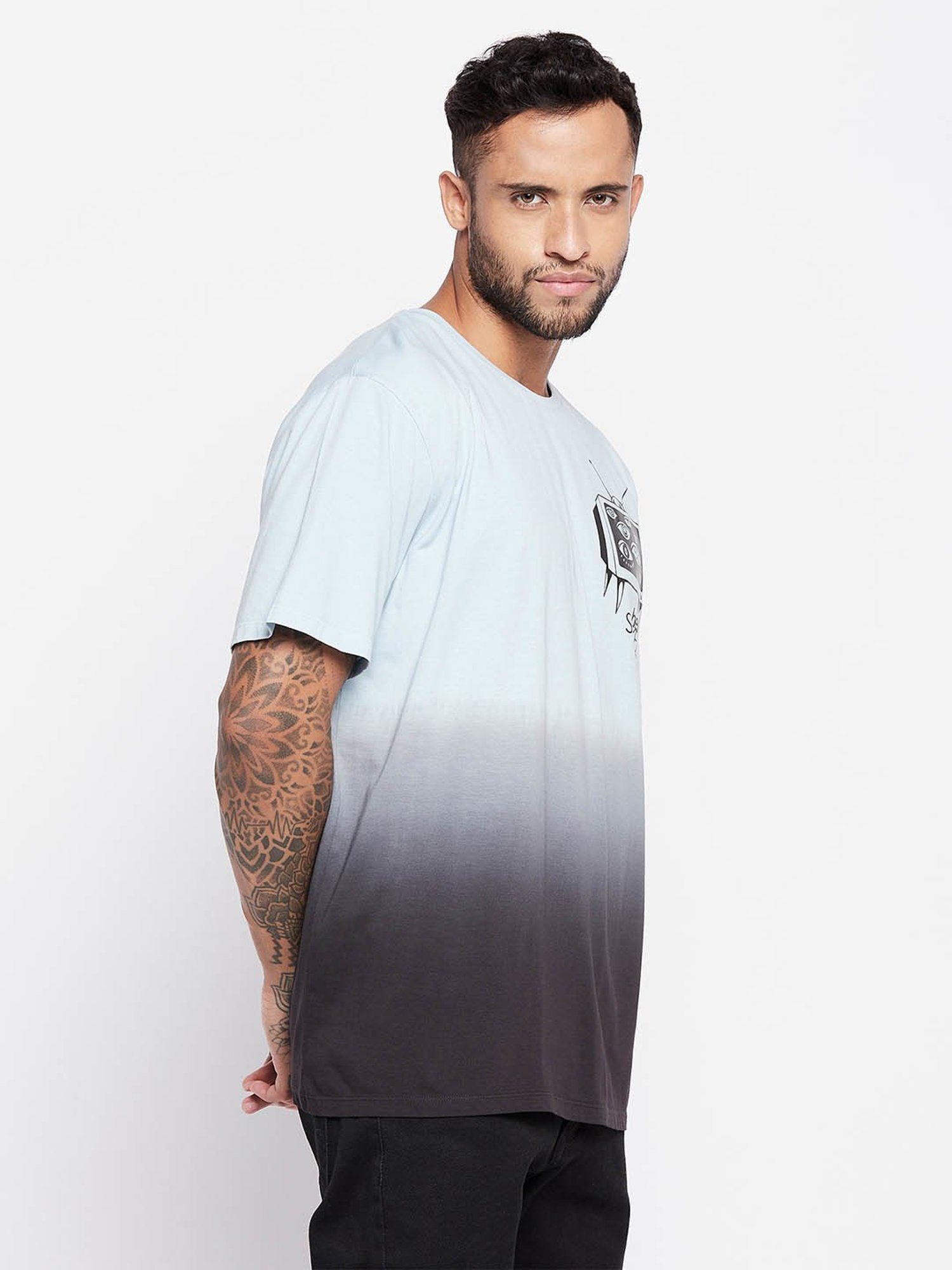 EDRIO Light Blue Regular Fit Ombre T-Shirt