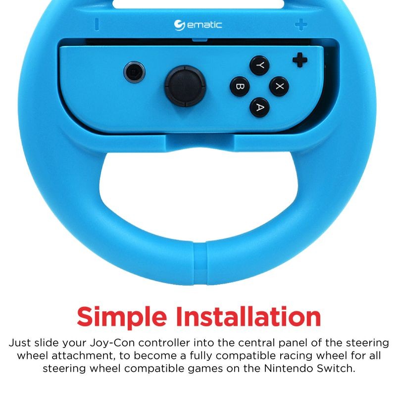 Ematic Nintendo Switch Steering Wheel 2-Pack - Red, Blue NSWJ399