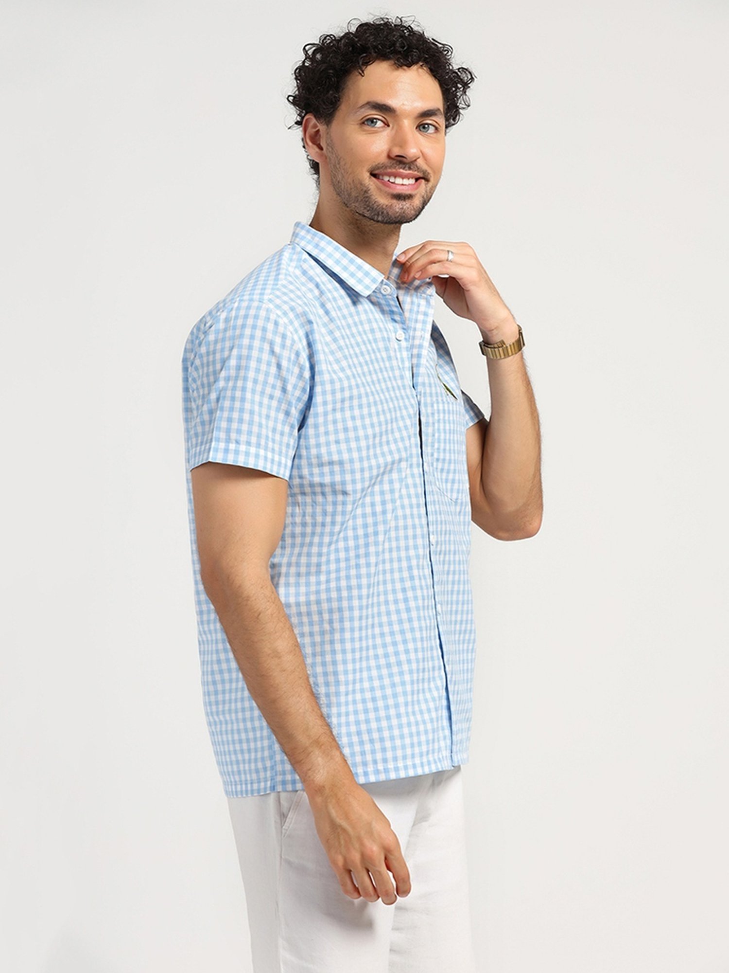Lela Blue Regular Fit Embroidered Shirt