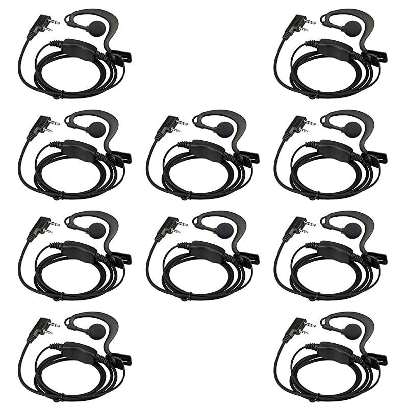 Case of 10 Two Way Radio Earpiece with Mic Single Wire Earhook Headset for Baofeng BF888S UV5R  H777 RT22 Arcshell AR5 Walkie Talkies