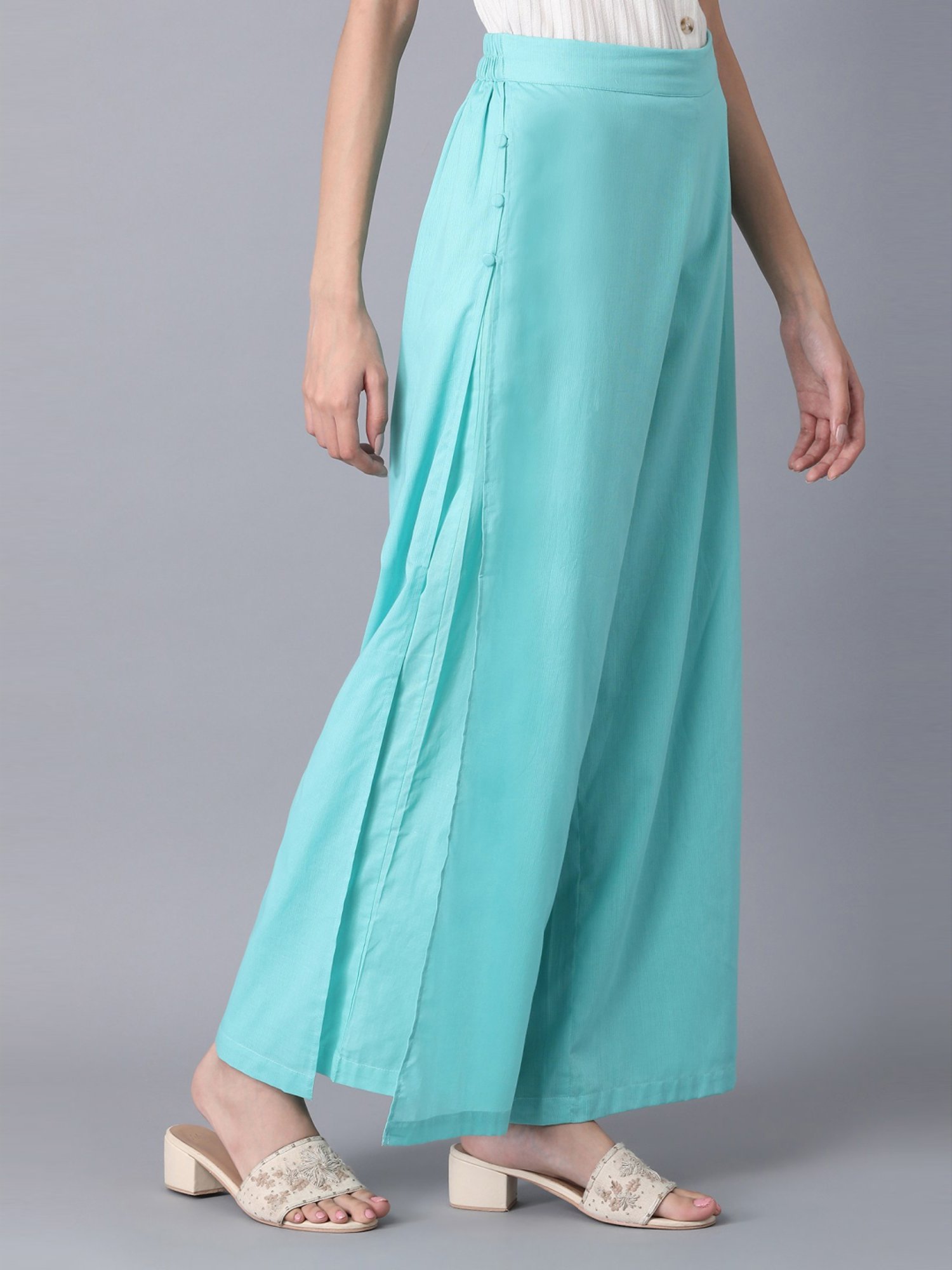Elleven Turquoise Cotton Palazzos