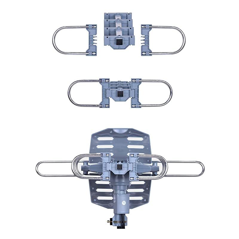 Miles Range Amplified Digital Outdoor TV Antenna with Mount Pole 4K1080p High Reception 40feet RG6 Coaxial Cable360 Degree Rotation Wireless Remote Snap On Installation2 TVs Function