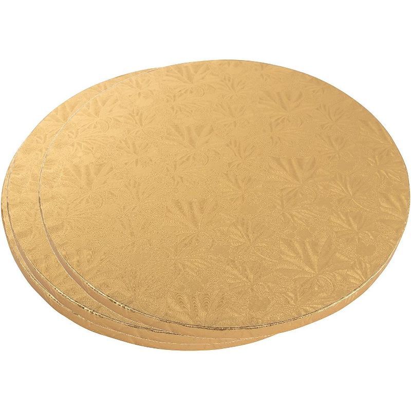 Juvale 3 Piece Cake Boards Rounds, Gold Foil Pizza Base Disposable Drum Circles, Corrugated Paper Board 14"