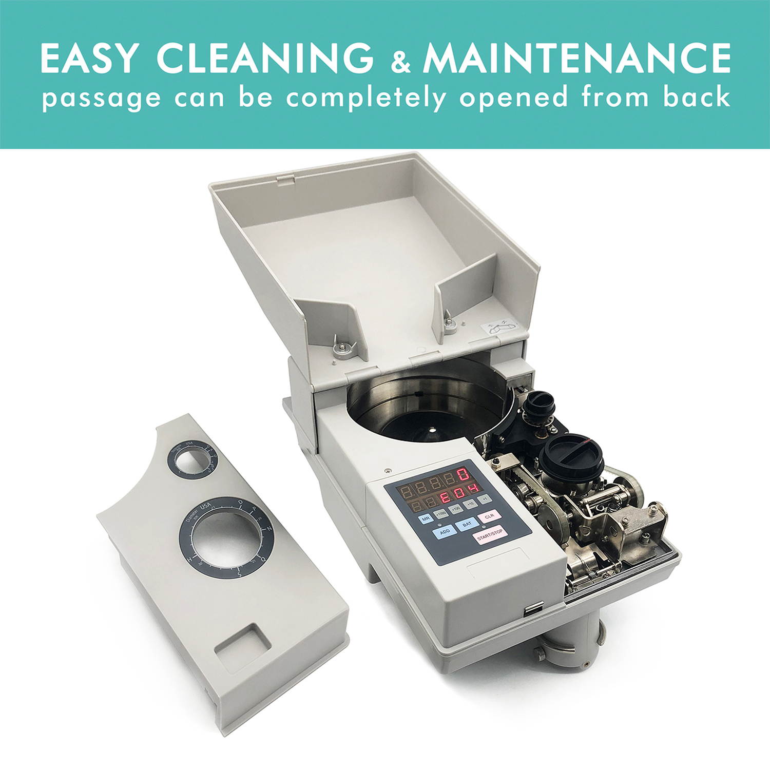 Ribao CS-10S High Speed Portable Coin Counter and Sorter, 1800 Coins per Minute Counting Speed, 2000 Coins Hopper Capacity, Suitable for International Coins and Tokens