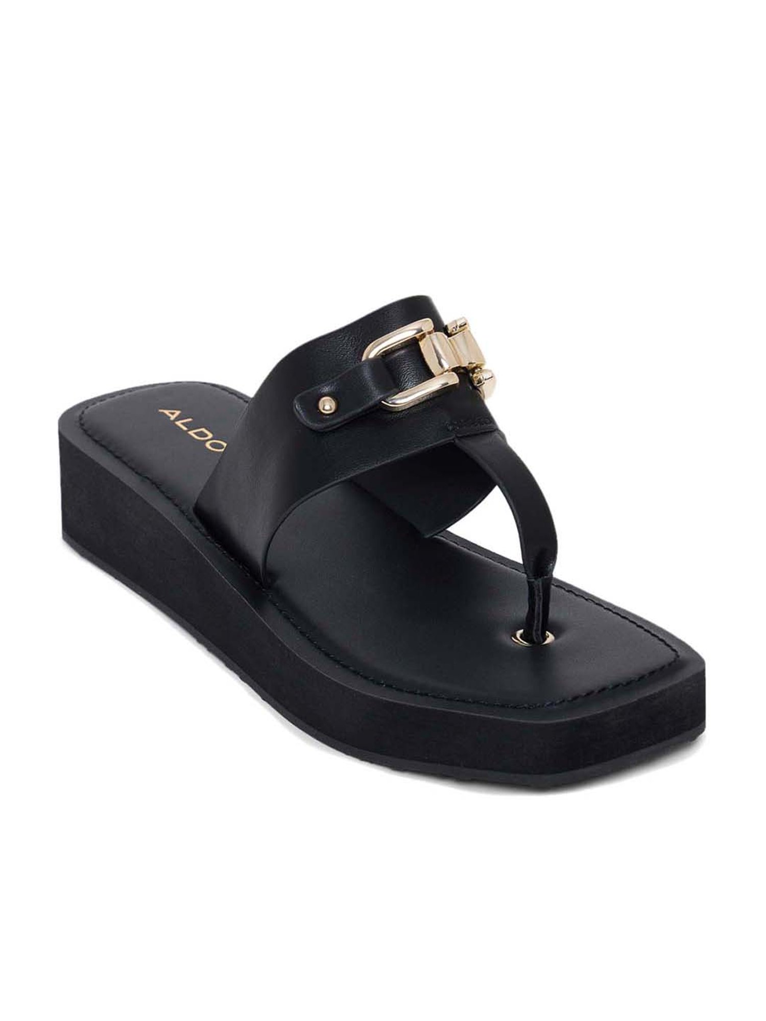Aldo Women's Jet Black Thong Wedges