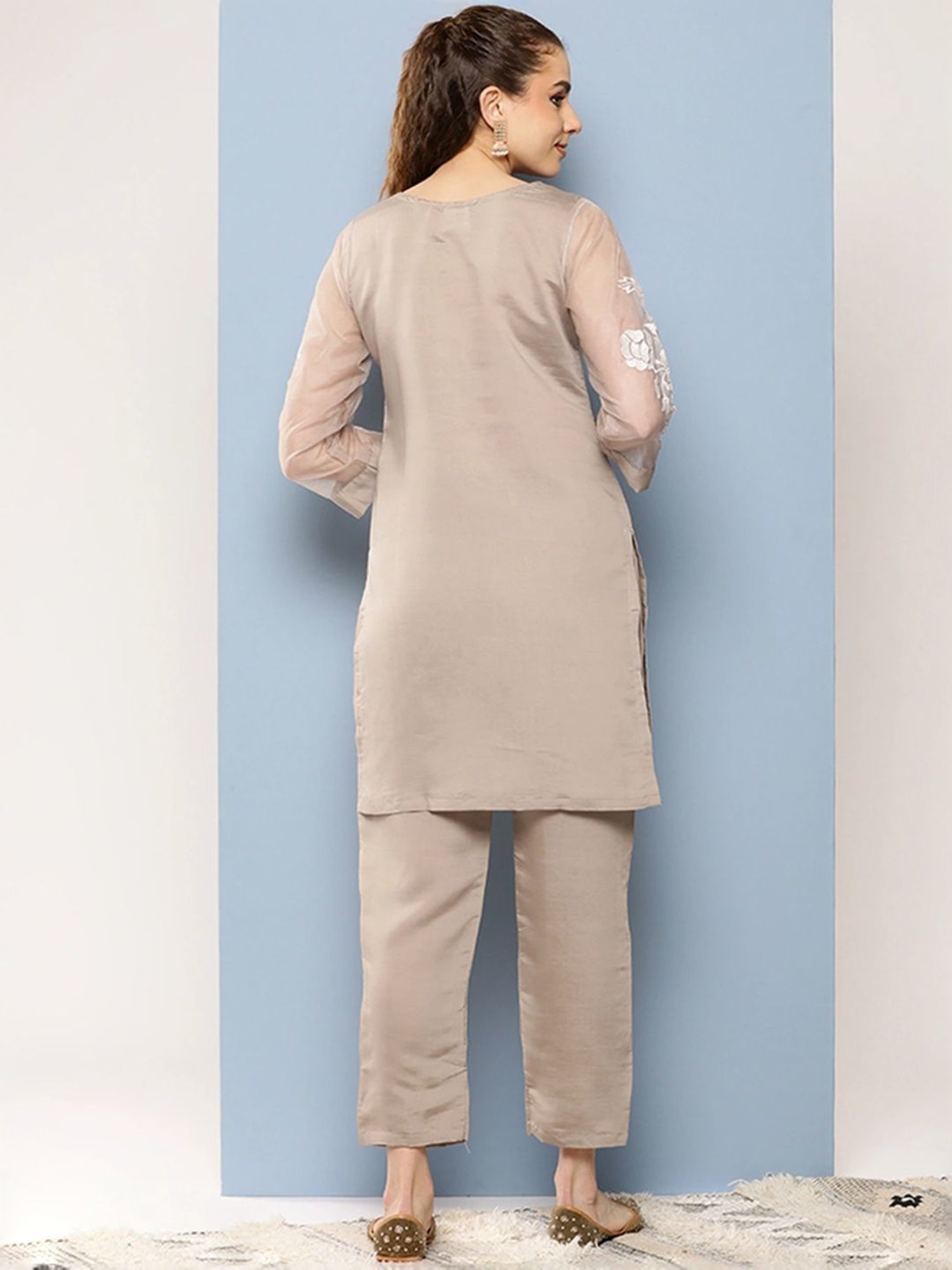 Aarika Beige Embroidered Kurti Pant Set