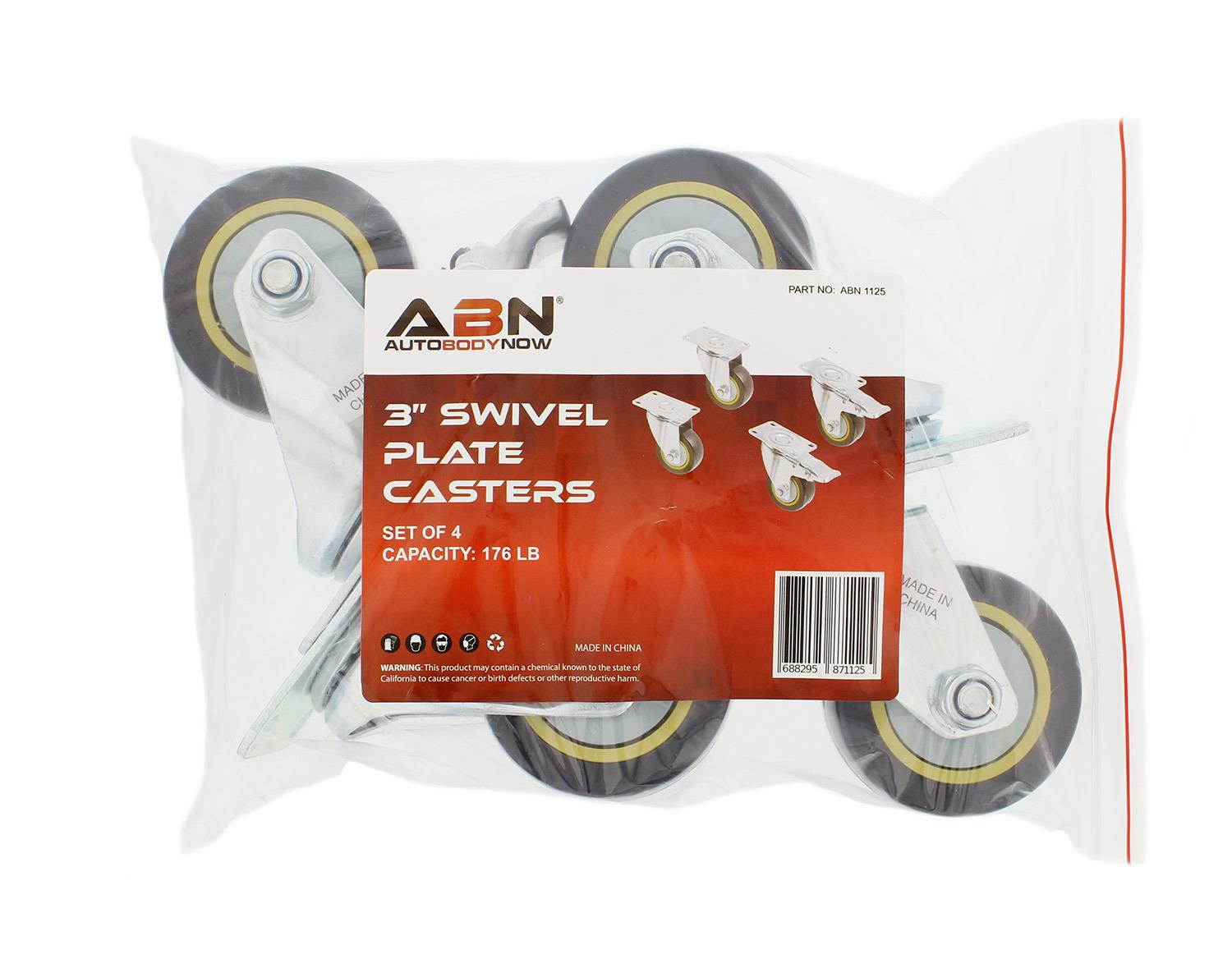 ABN Swivel Plate Caster Wheels 3&rdquo; Inches Set of 4 Locking Casters for Furniture