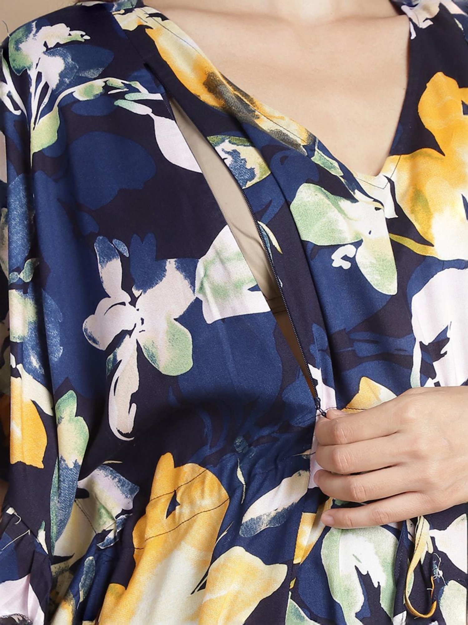Secret Wish Navy Floral Print Kaftan