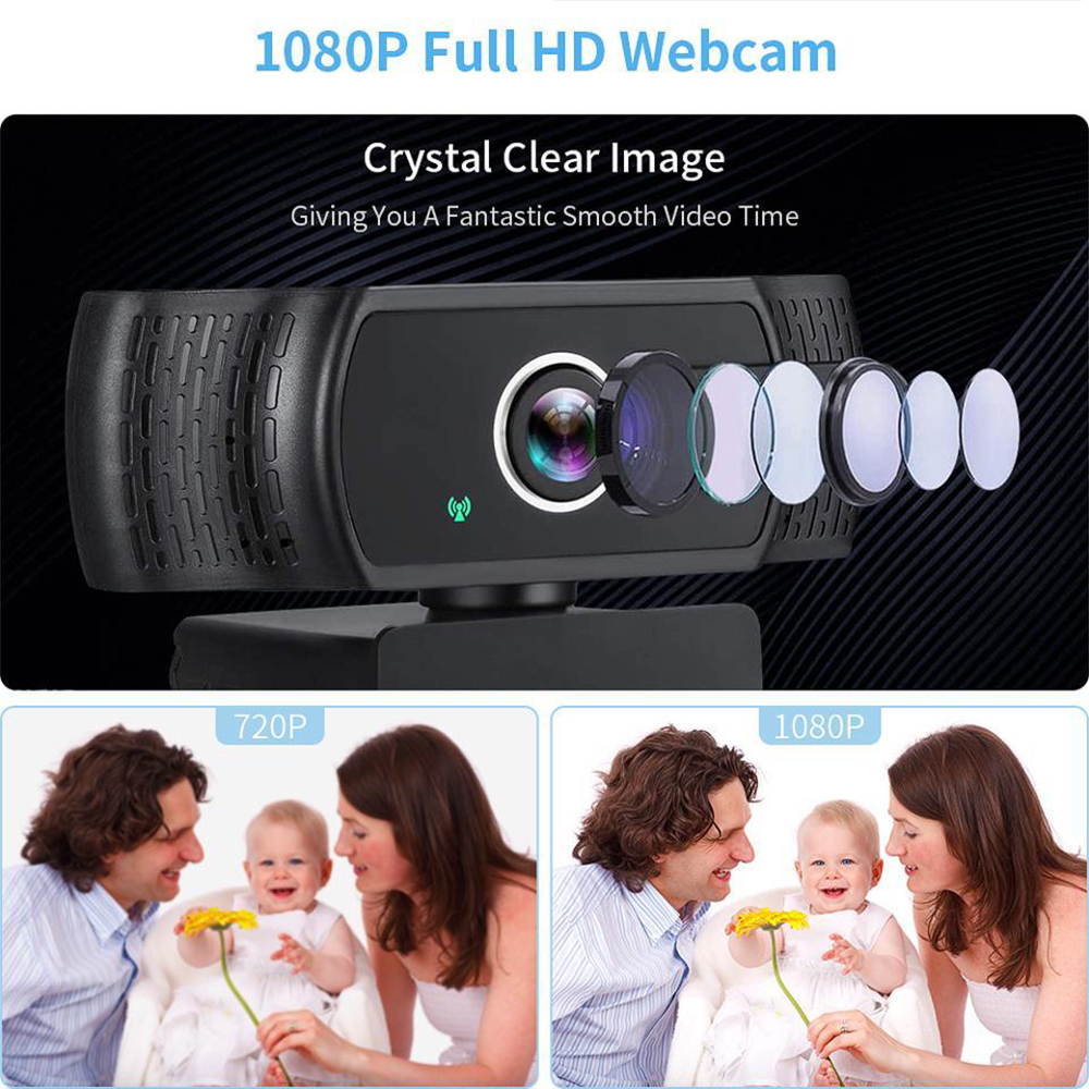 Vicabo 1080P Webcam Built in Microphone, Full HD PC / Laptop Web Camera, Automatic Light Correction, USB 2.0 Plug & Play for Live Streaming, Video Calls, Online Lessons, Conference, Games