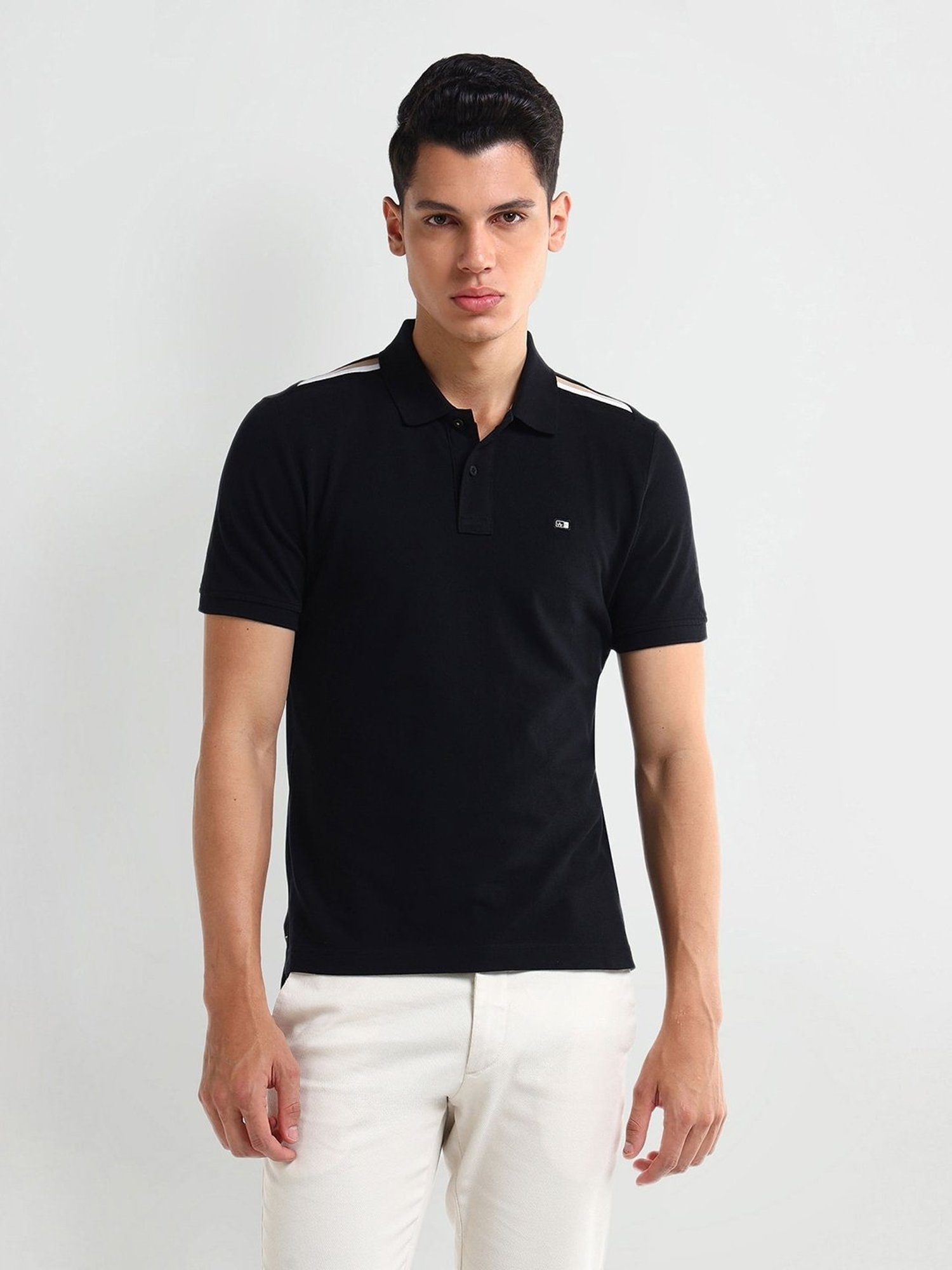 Arrow Blue Regular fit Solid Polo T-Shirt