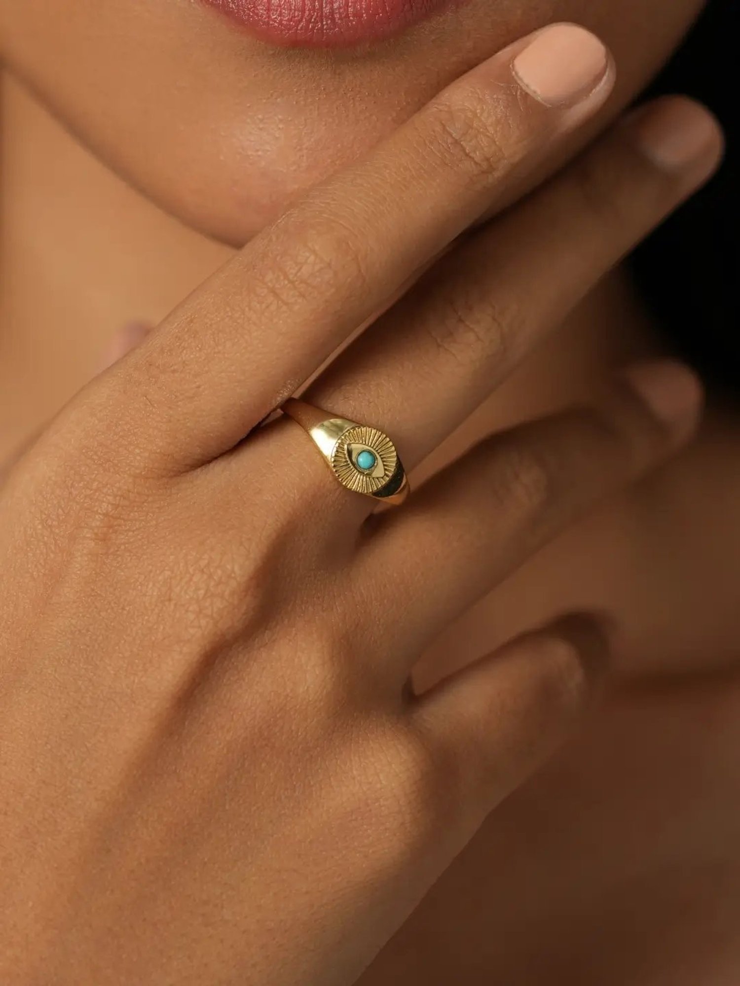 Mabel 92.5 Sterling Silver 18k Gold-Plated Evil Eye Signet Adjustable Ring