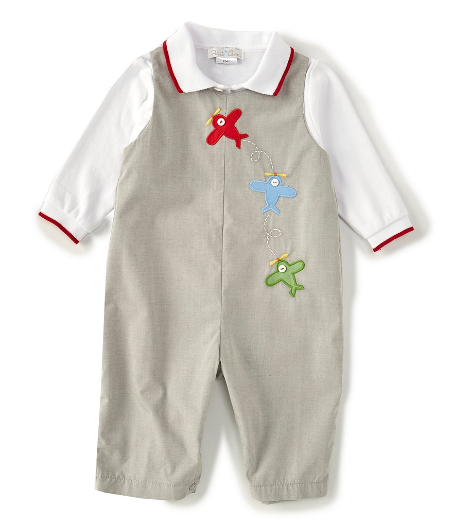 Petit Ami Baby Boys 3-24 Months Long Sleeve Airplane Coverall 2-Piece Set
