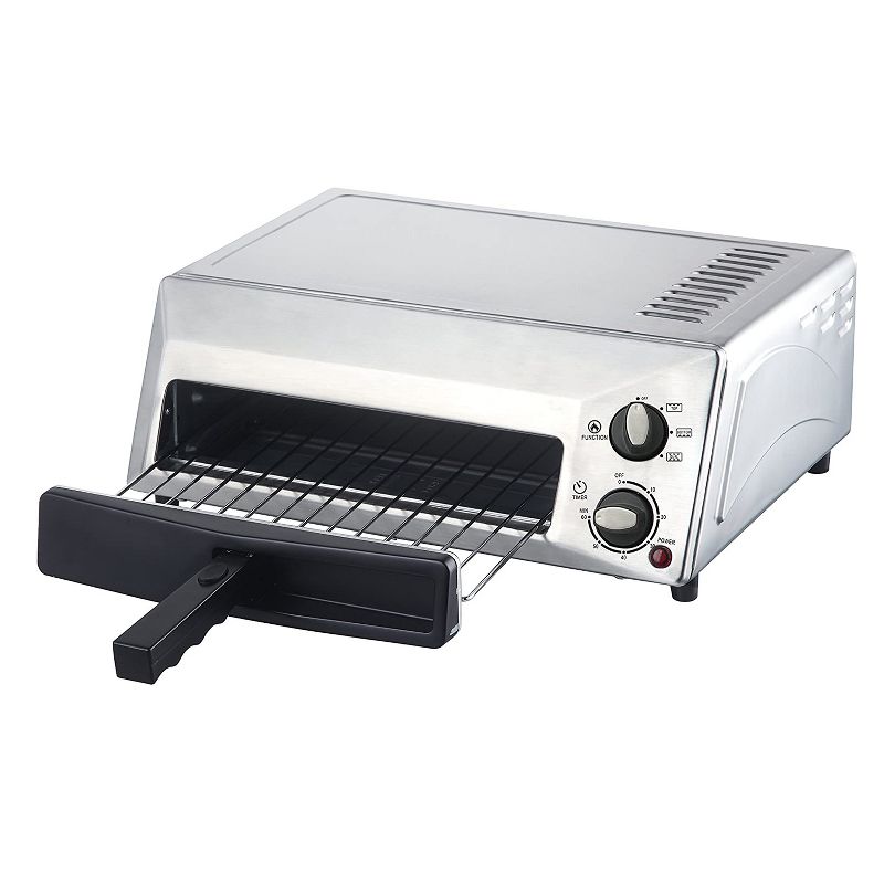 Magic Chef HQPZO13ST Electric Kitchen Countertop 12 Inch Pizza Oven Maker Appliance Machine with Removable Crumb Tray, Stainless Steel