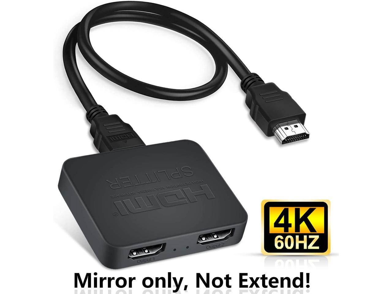 HDMI Splitter 1 in 2 Out, 4K HDMI Splitter for Dual Monitors, 1x2 HDMI Splitter 1 to 2 Amplifier for Full HD 1080P 3D Come with High Speed HDMI Cable(1 Source onto 2 Displays)