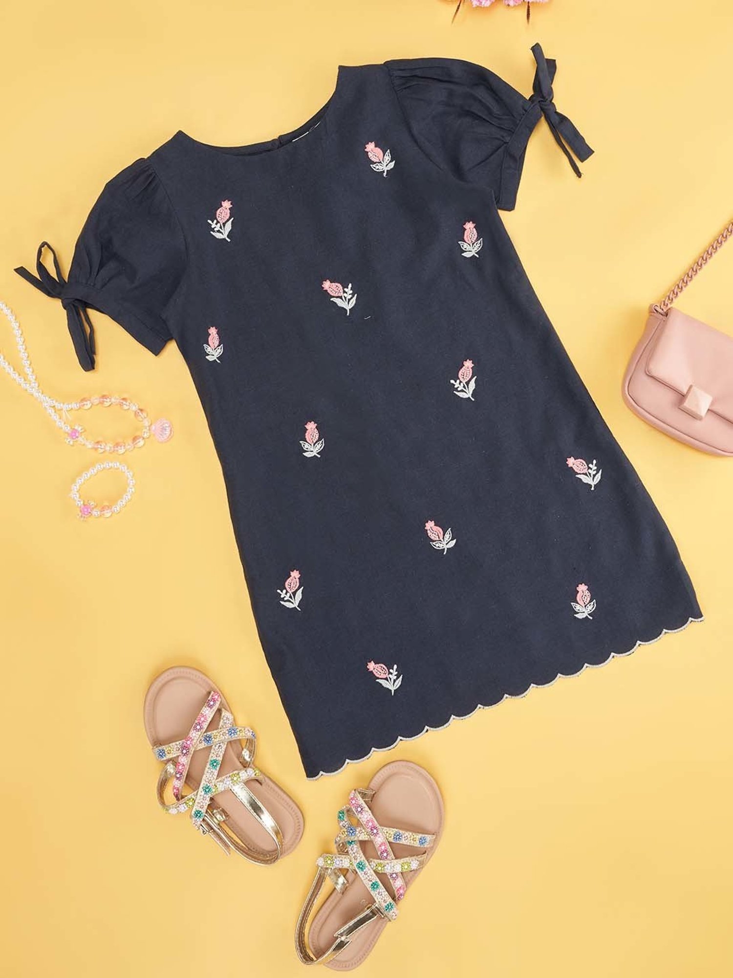 Akkriti by Pantaloons Kids Navy Cotton Embroidered Dress