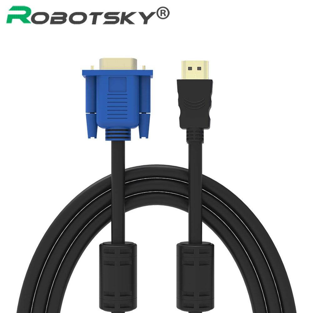Robotsky 1.8M 6FT HDMI To VGA Male to Male Cable with Magnet Ring Video Adapter For HDTV HD Player (Please Read Description)