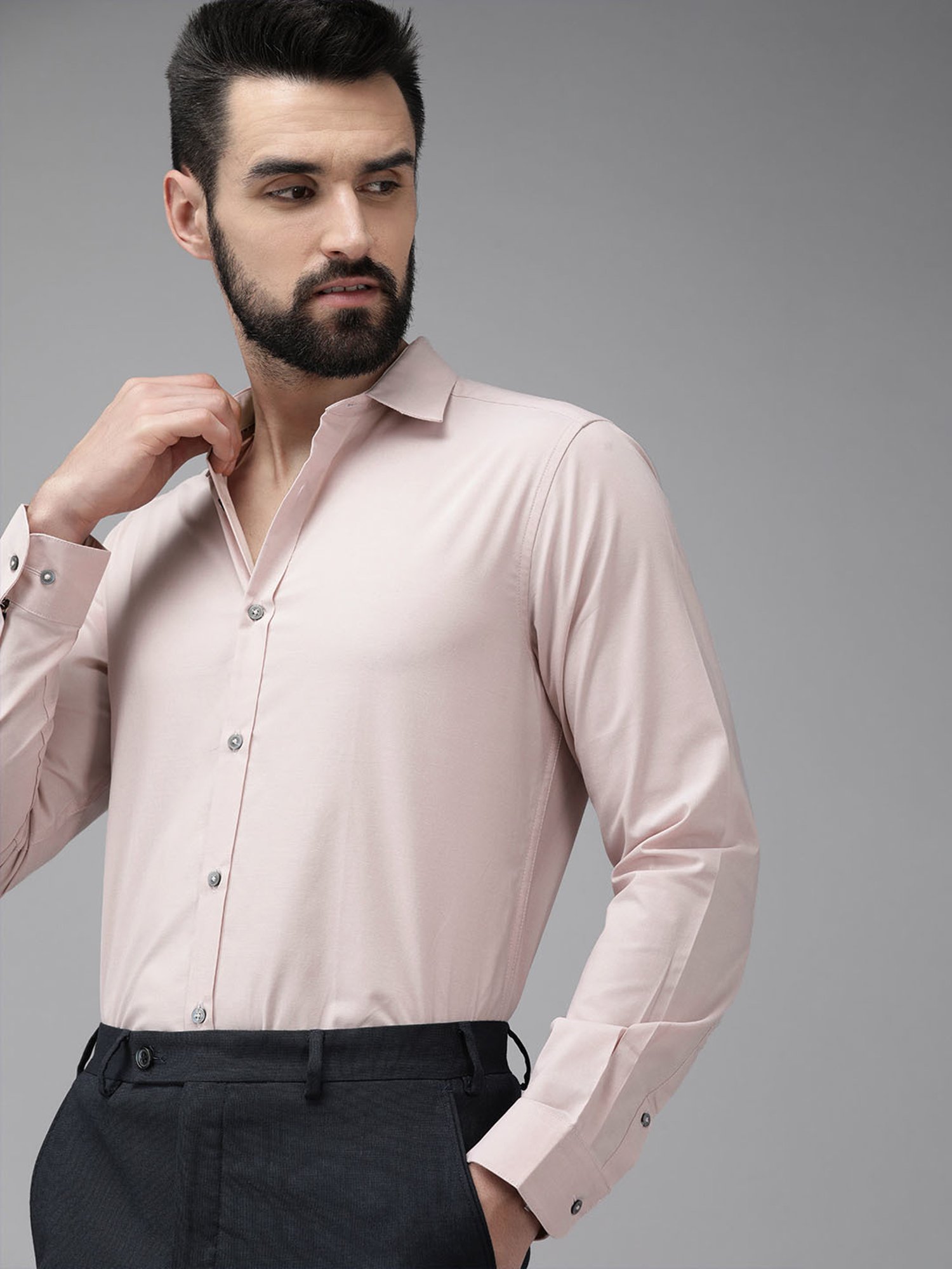 Sojanya Blue Cotton Regular Fit Self Pattern Shirt