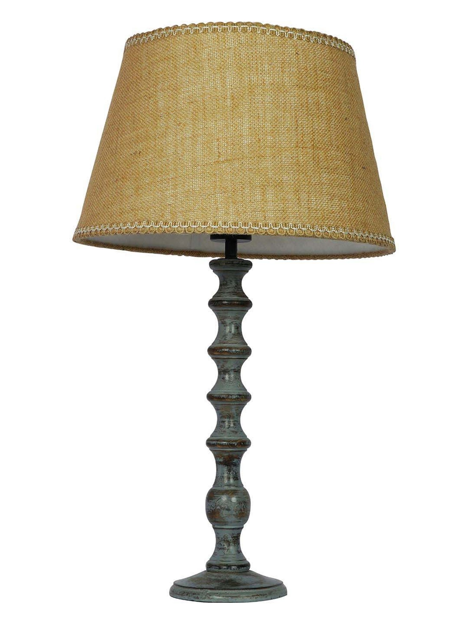 FOS LIGHTING Yellow & Grey Wood Table Lamp With Jute Shade