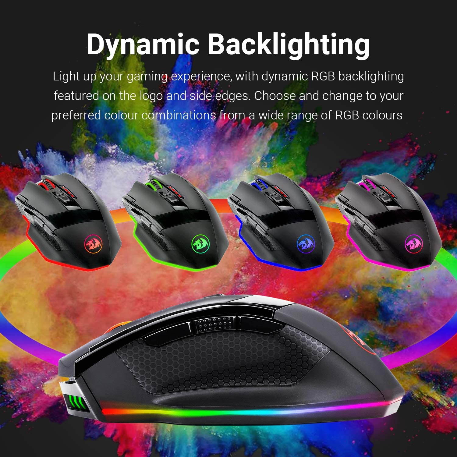 Redragon M801 PC Gaming Mouse LED RGB Backlit MMO 9 Programmable Buttons Mouse with Macro Recording Side Buttons Rapid Fire Button for Windows Computer Gamer (Wireless, Black)