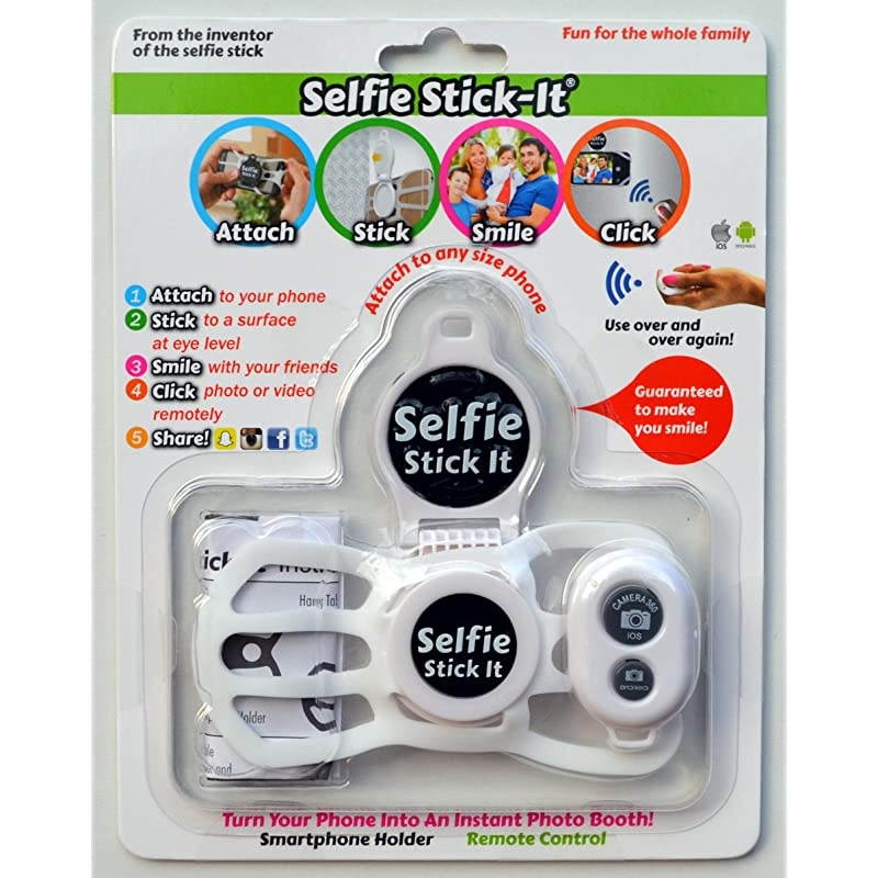 Free Universal Phone Holder That Sticks to Anything, Take The Perfect Selfie, Mount on Any Surface and Video Conference, Zoom, Watch Videos or TikTok, Includes Bonus Bluetooth Remote (White)