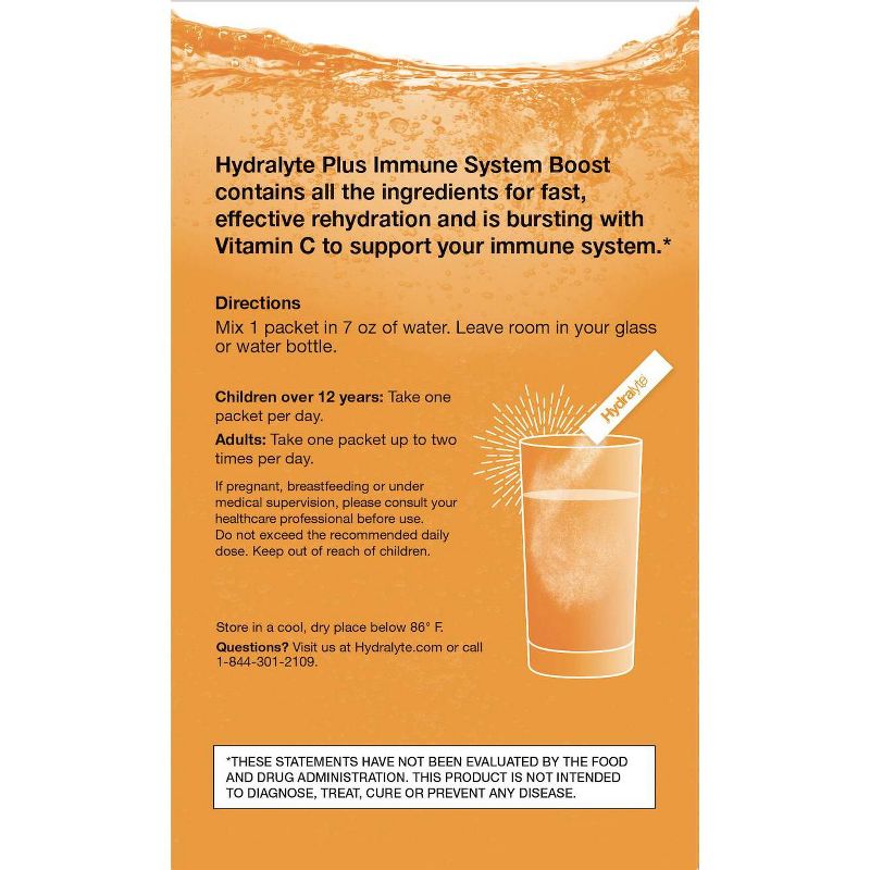 Hydralyte Hydration Plus Immune System Boost Vitamin C Powder Packets - 12ct