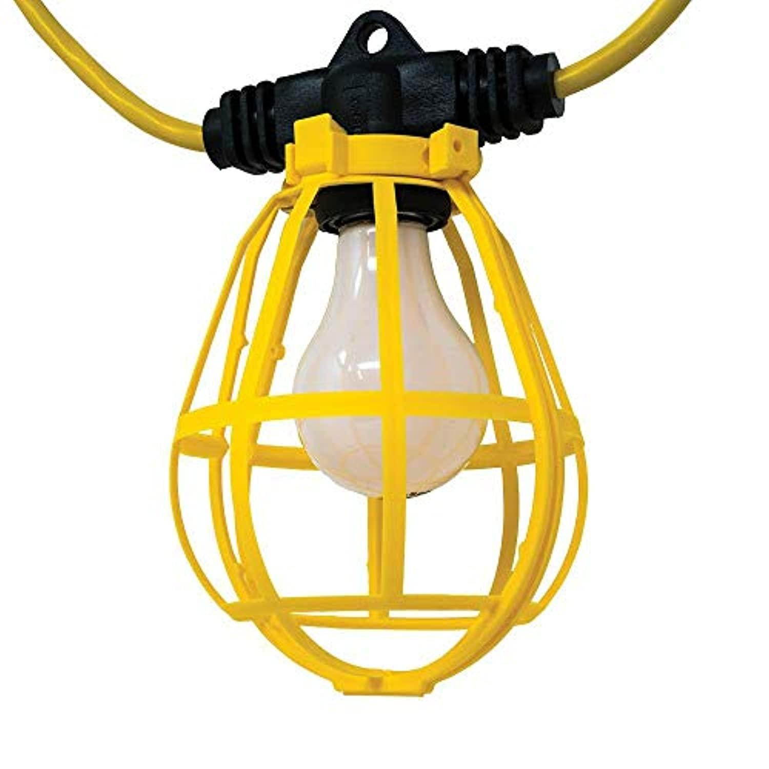 southwire 7155sw temporary string light, 14/3 sjtw 100-foot cord, 15-amp standard, plastic guard, without plug & connector, yellow