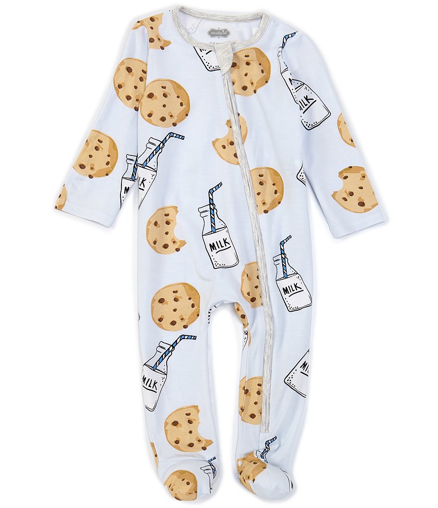 Mud Pie Baby Boys Newborn-9 Months Long-Sleeve Milk & Cookies Footed Sleeper