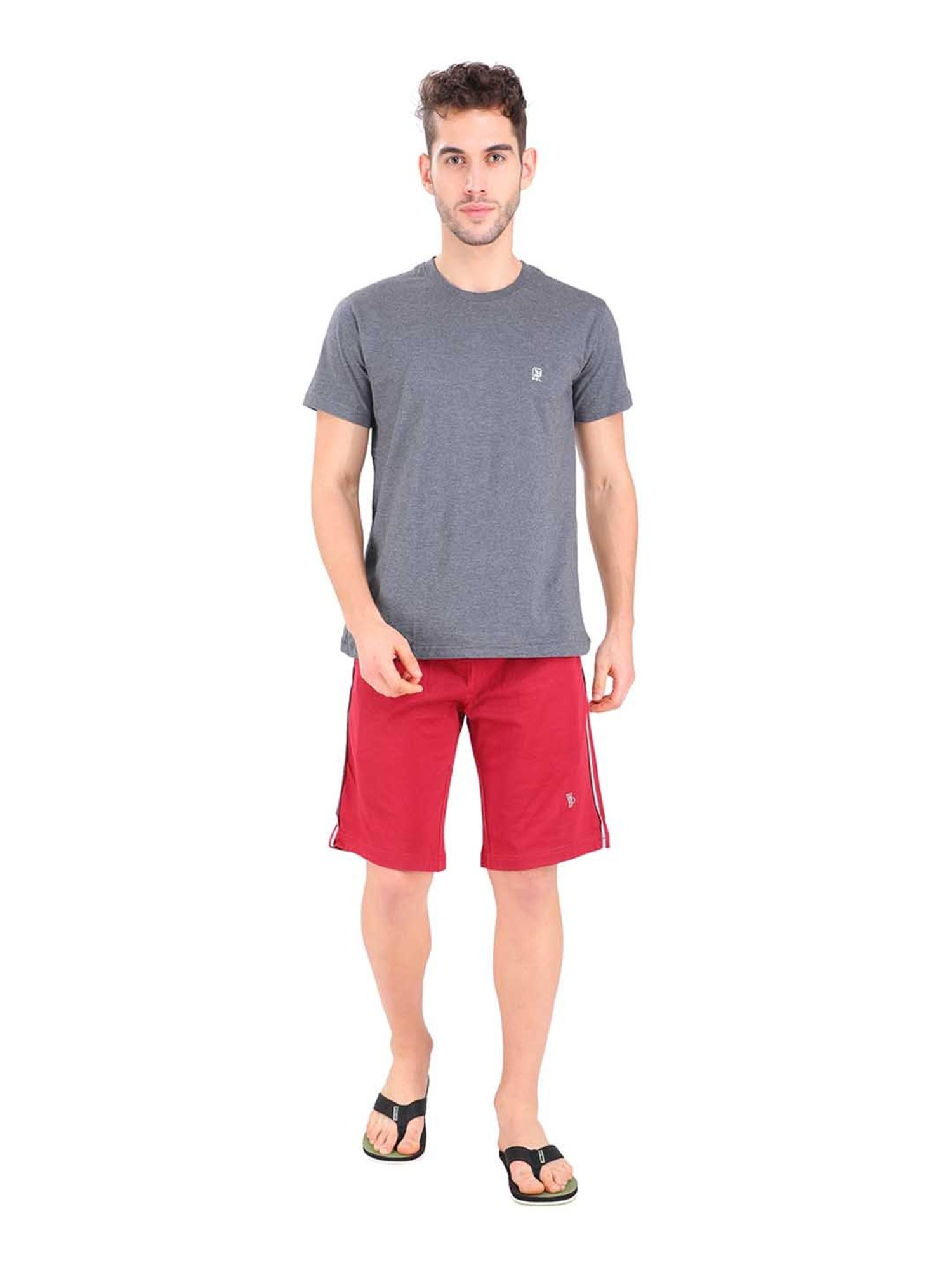 Woodland Red Regular Fit Cotton Shorts
