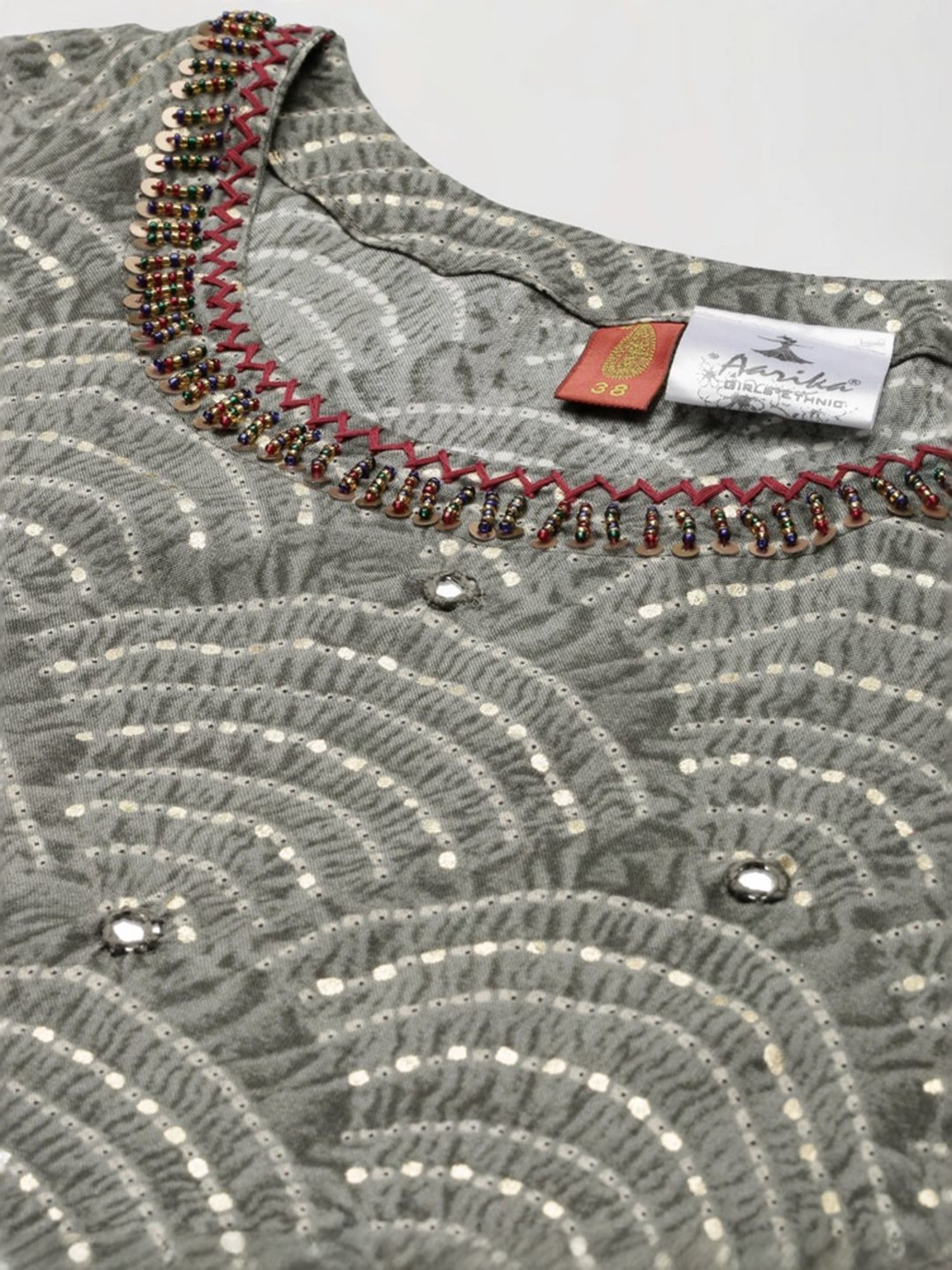 Aarika Grey Cotton Printed Straight Kurta