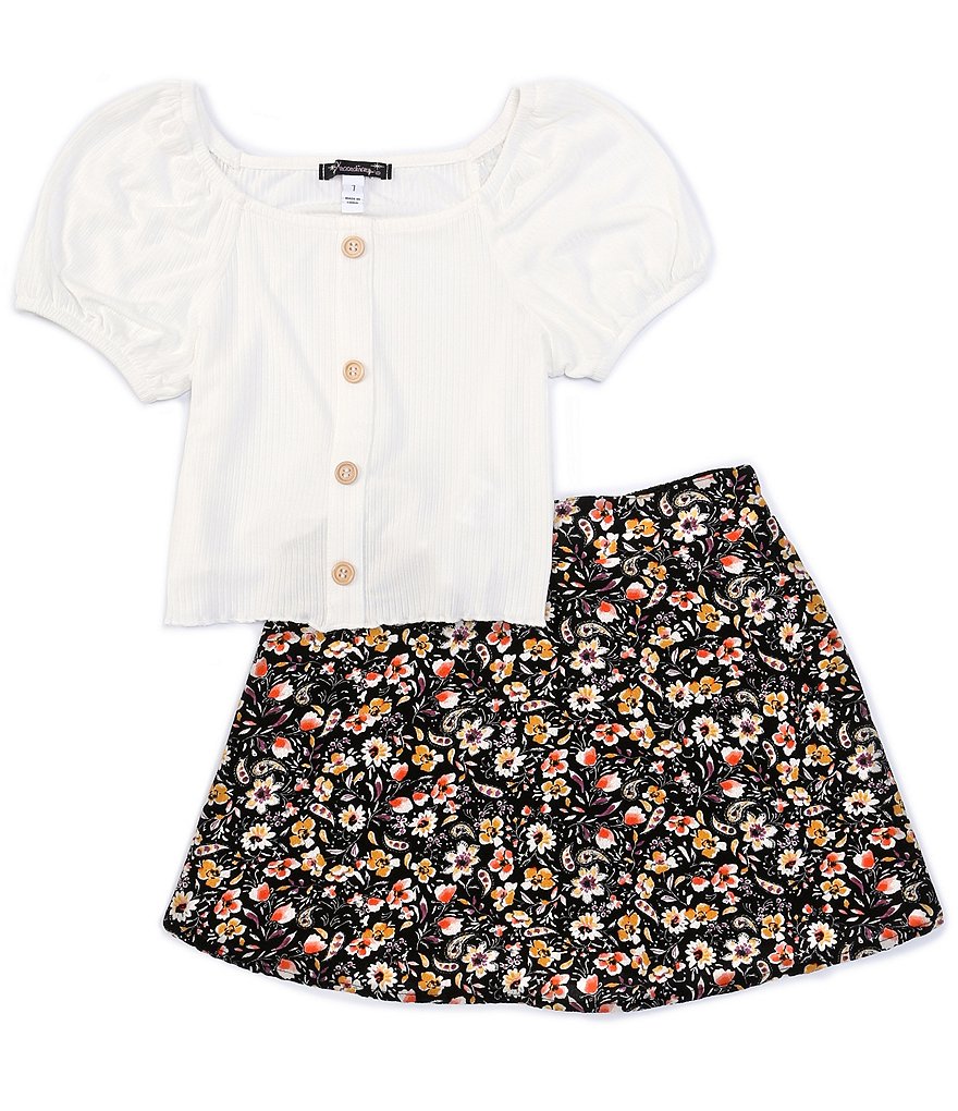 Xtraordinary Big Girls 7-16 Short-Sleeve Top & Floral-Printed Skort Set