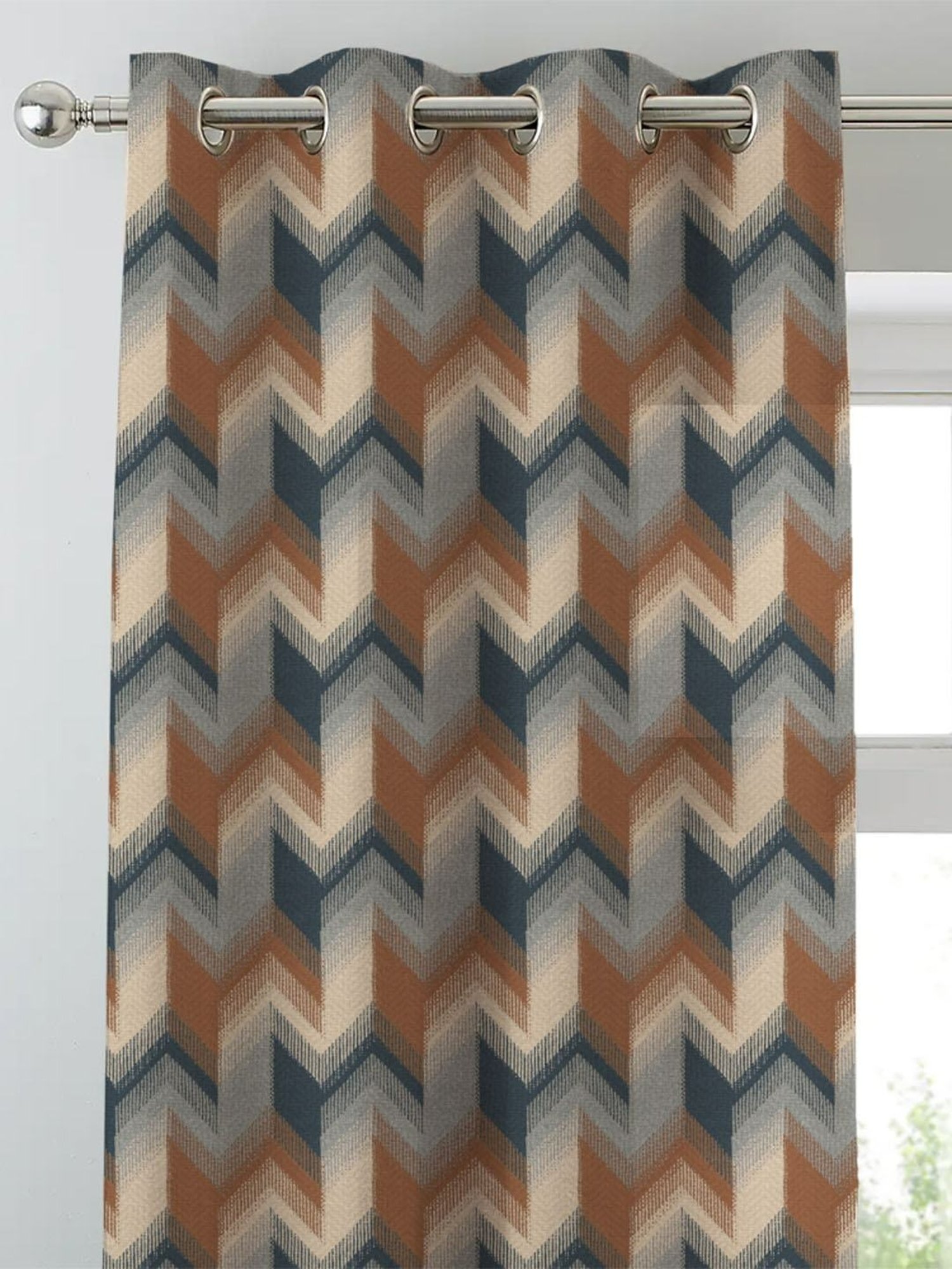 SPACES DRAPE STORY Boho Digital Print Indigo & Brown Polyester 5 ft Window Curtains - Set of 2