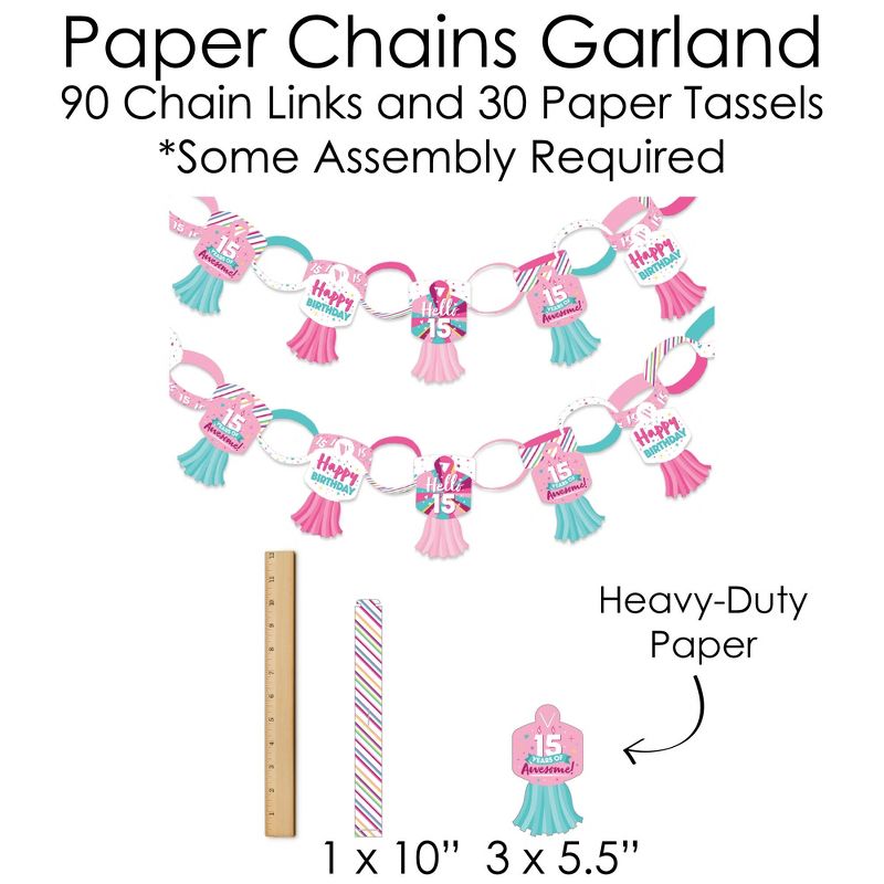 Big Dot of Happiness Girl 15th Birthday - Banner and Photo Booth Decorations - Teen Birthday Party Supplies Kit - Doterrific Bundle