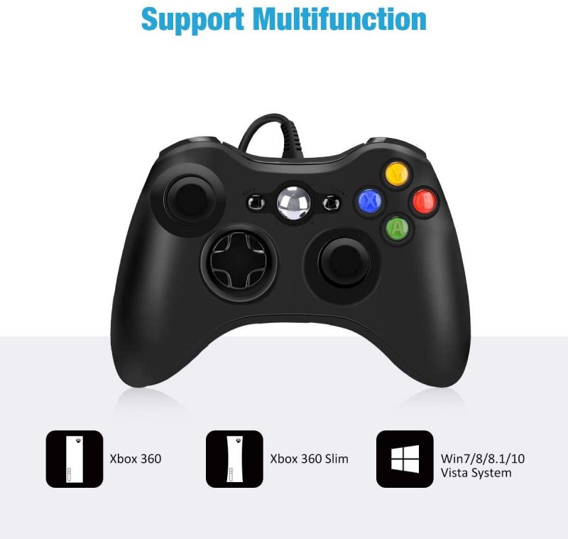 Xbox 360 Wired Game Controller USB Wired Gamepad Controller for Microsoft Xbox 360 PC Windows 7810 with Dual-Vibration Turbo Trigger Buttons (Black)