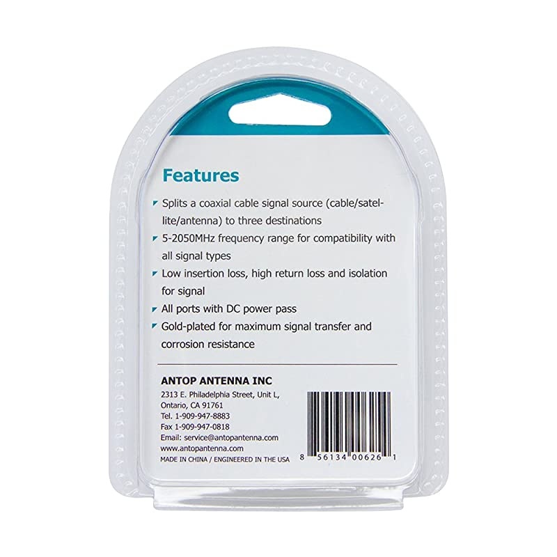 43222-31244 Coaxial Cable Splitter for Satellite TV Antenna Signals 2GHz- 5-2050MHz (4-Way)