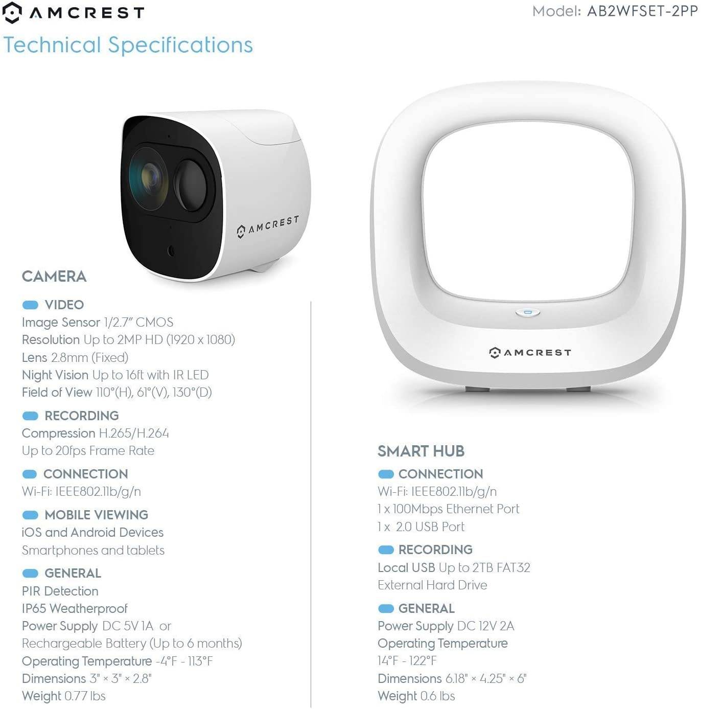 Amcrest Battery Home Security Camera System Wireless Outdoor 1080P, 6Month Rechargeable Battery, Night Vision, Indoor/Outdoor IP65 Weatherproof, 2-Way Audio, 4 Cam Kit AB2WFSET-4PP