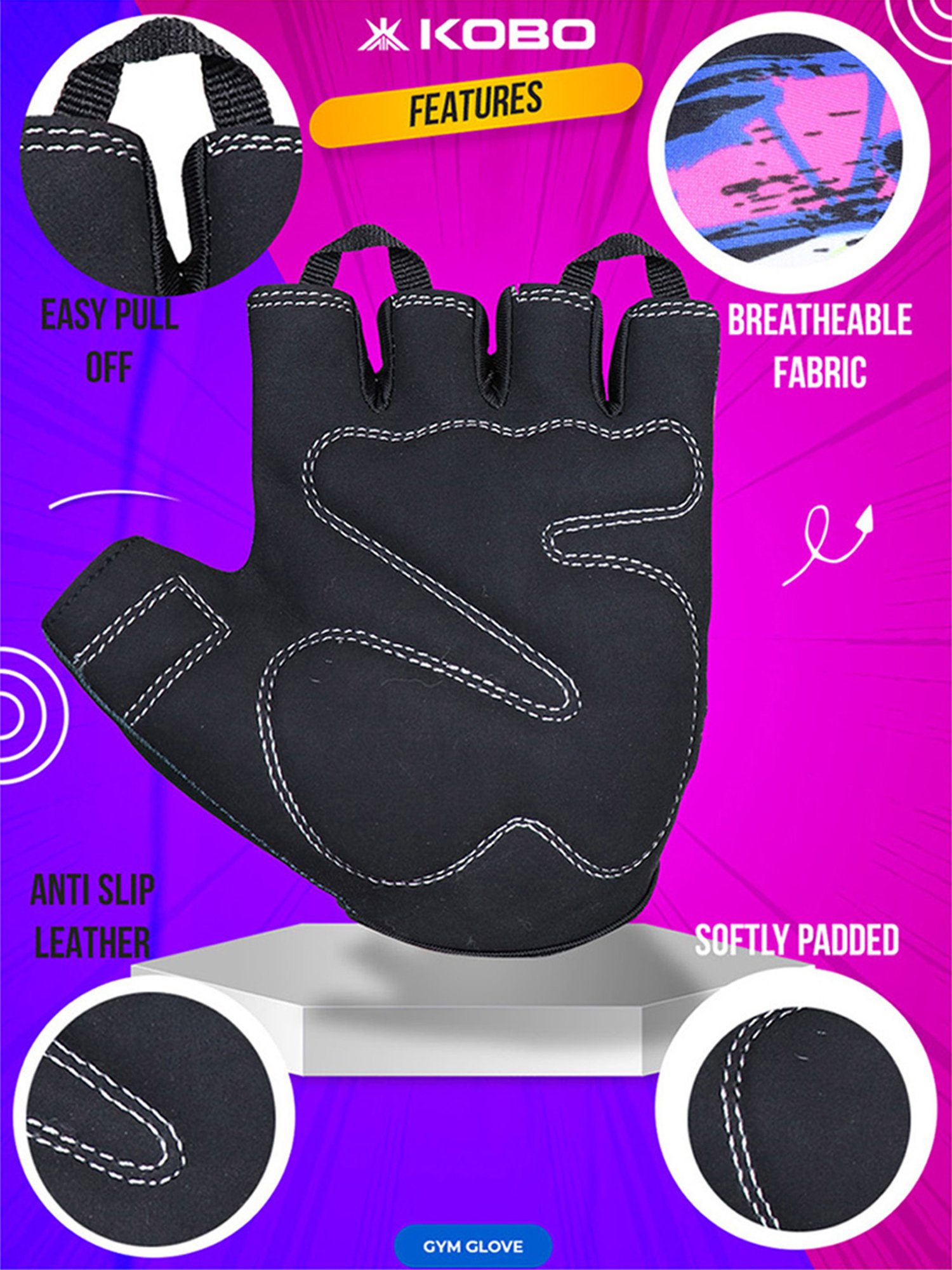 Kobo Weight Lifting Gym Gloves (Blue) Size - L