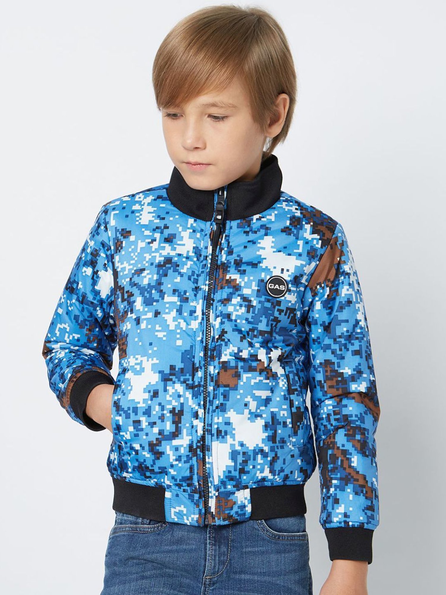 GAS Kids Navy Regular Fit Full Sleeves Reversible Jacket