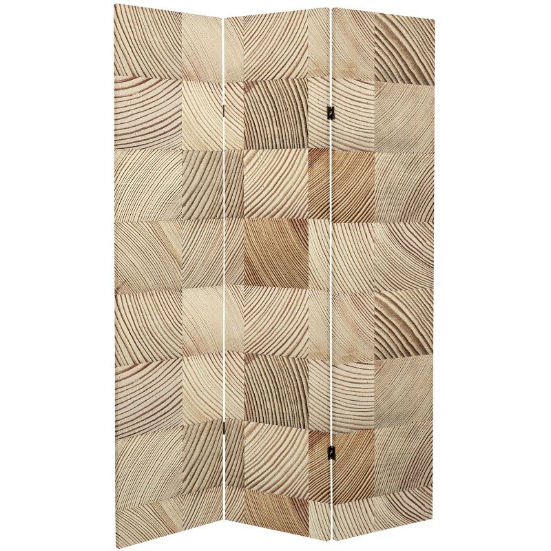 6" Double Sided Pale Wood Pattern Canvas Room Divider Brown - Oriental Furniture