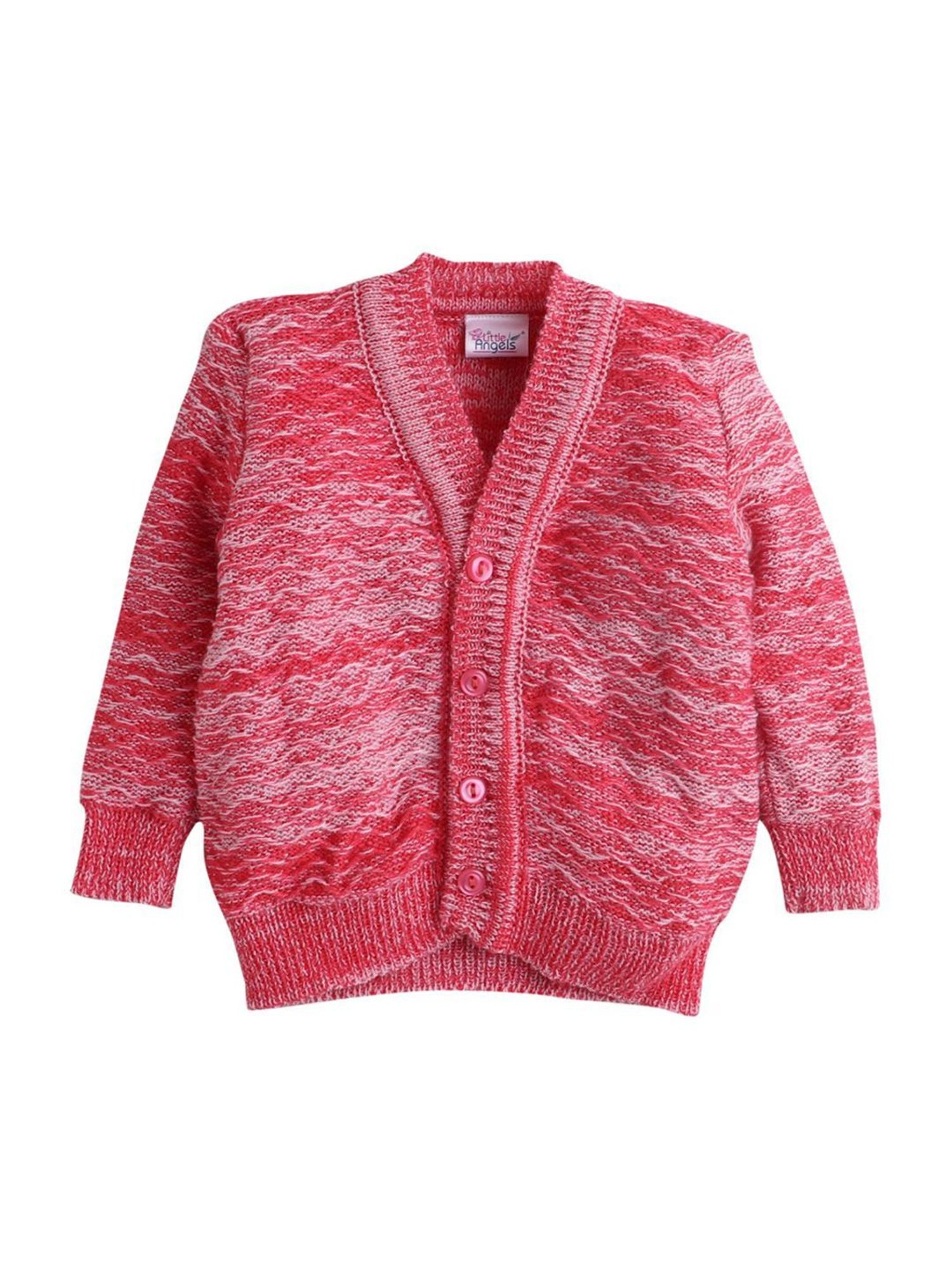 Little Angels Kids Pink Textured Pattern Full Sleeves Sweater Set