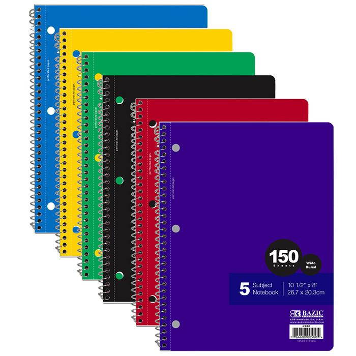 Bazic 580- 24 withR 150 Ct. 5- Subject Spiral Notebook- Pack of 24