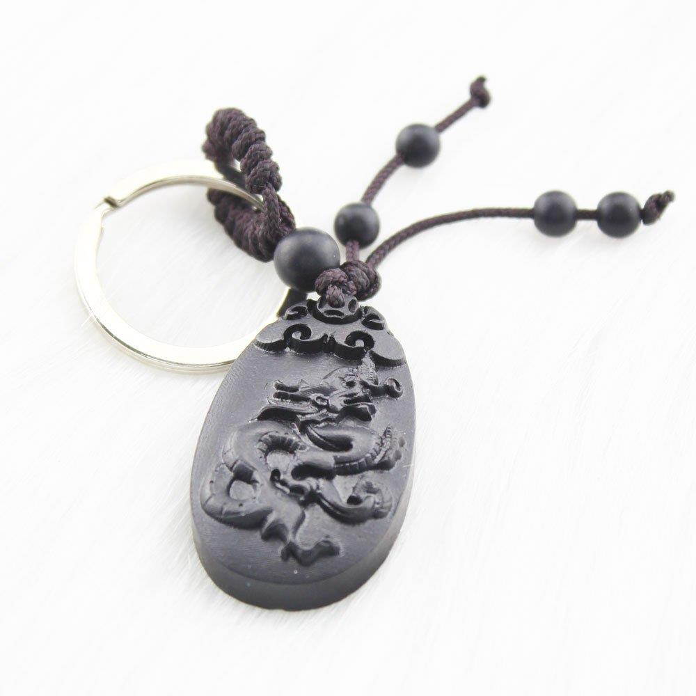 FOY-MALL Chinese Zodiac Dragon Ebony Wood Carved Men Women Keyring for Gift M1106