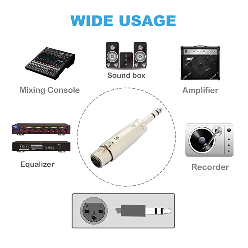 XLR 3 pin Female to 1/4 Adapter, 6.35mm TRS Stereo Plug to XLR Female Audio Adapter Gender Changer Connector, Silver, 1 Pack -