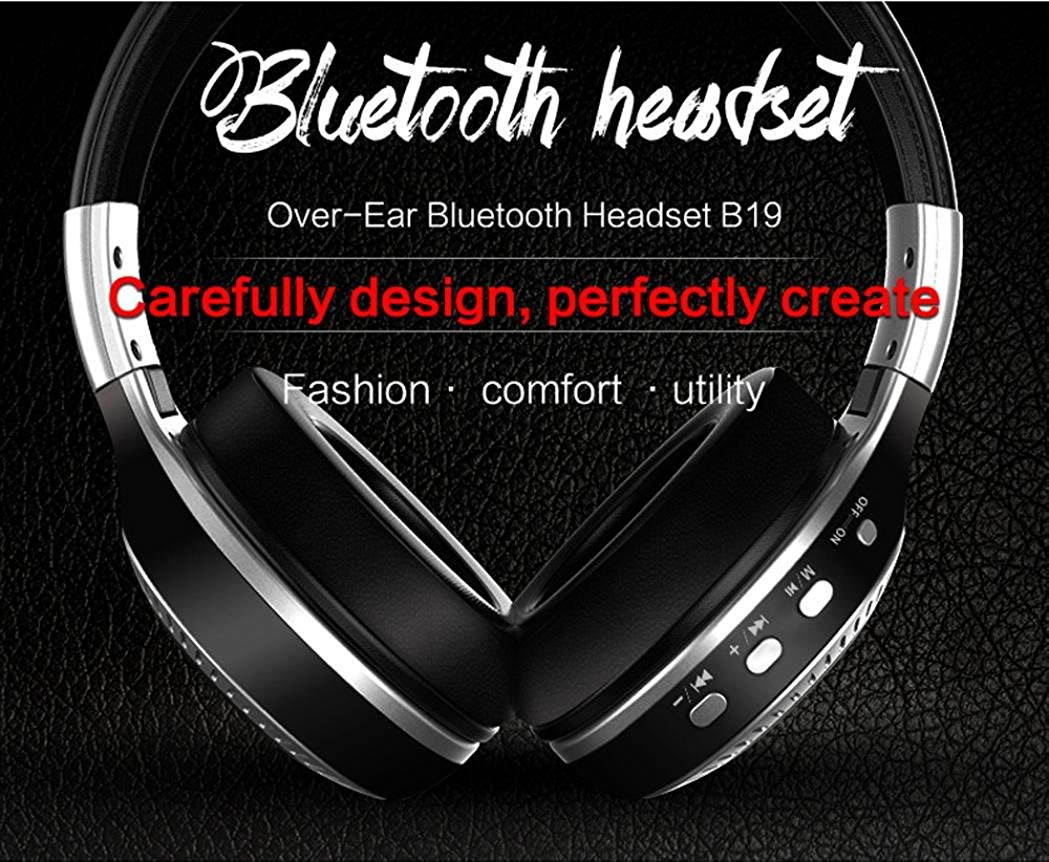 B19 Bluetooth Headphones for Mobile Phone/Tablet PC/Notebook, Over-Ear Microphone Wireless Headphones LCD Display with Mic FM Radio