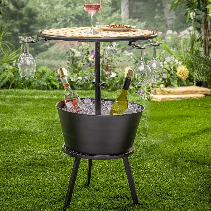 Gerson International 35.75-Inch High Metal and Wood Outdoor Wine Table with Ice Bucket